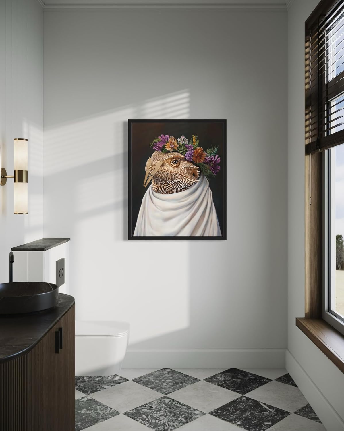 Bearded Dragon Funny Bathroom Posters Black Humor Smell Pinch Nose Dog Poster Print Wall Art Animal Disgusting Smell Toilet Painting For Bathroom, Restroom, Room Decor Painting Gallery 17 (Bearded Dragon, 18 x 24 inches, Black Frame)