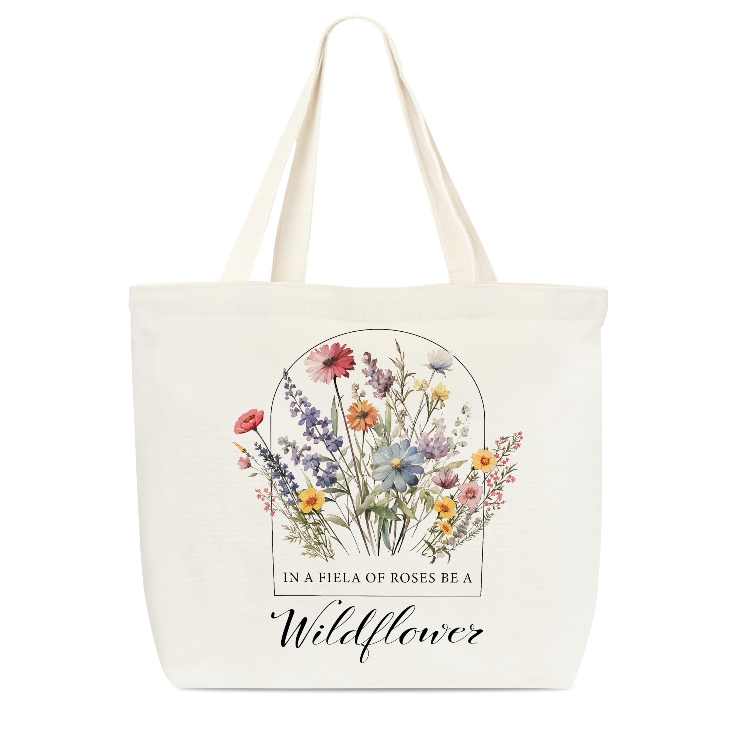 Floral Tote Bag, Spring Canvas Bag For Women, Wildflower, 16.55" x 13.7", Reusable Grocery Shoulder Bag, Gift For Women, Adults