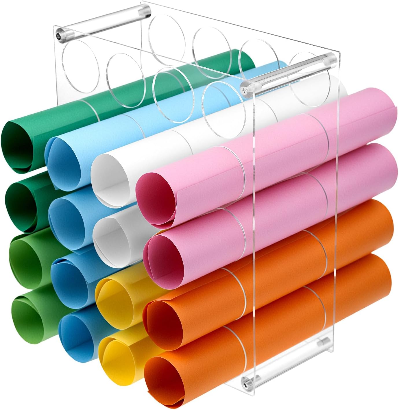 QWORK Clear Acrylic Vinyl Roll Storage Rack - 20-Hole Vinyl Roll Holder for Craft Room,12x10 Inch