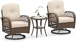ORALNER 3 Piégeant de pièces 360° Set de rocker pivotant Meubles, Chaises à bascule avec coussins, Table à café en verre trempé, Kit de bistro en rotin extérieur pour terrasse de porch avant balcon (Gray)