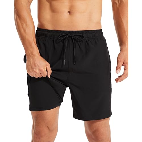 KAIUA SURF Mens Swim Trunks with Compression Liner 7 Inch Inseam Quick Dry Mens Swimming Shorts Bathing Suit