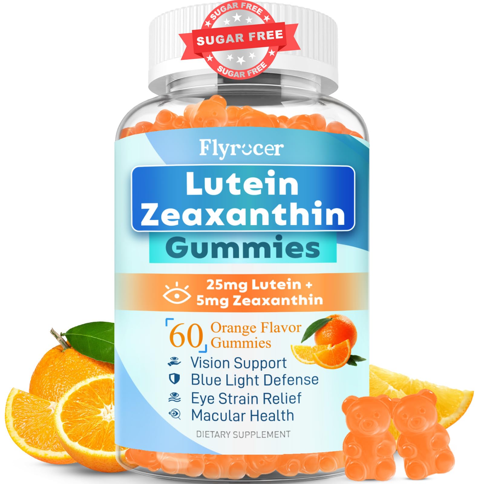 Flyrocer Suplemento de Luteína e Zeaxantina com Astaxantina, 25 mg + 5 mg + 20 mg, 60 gomas