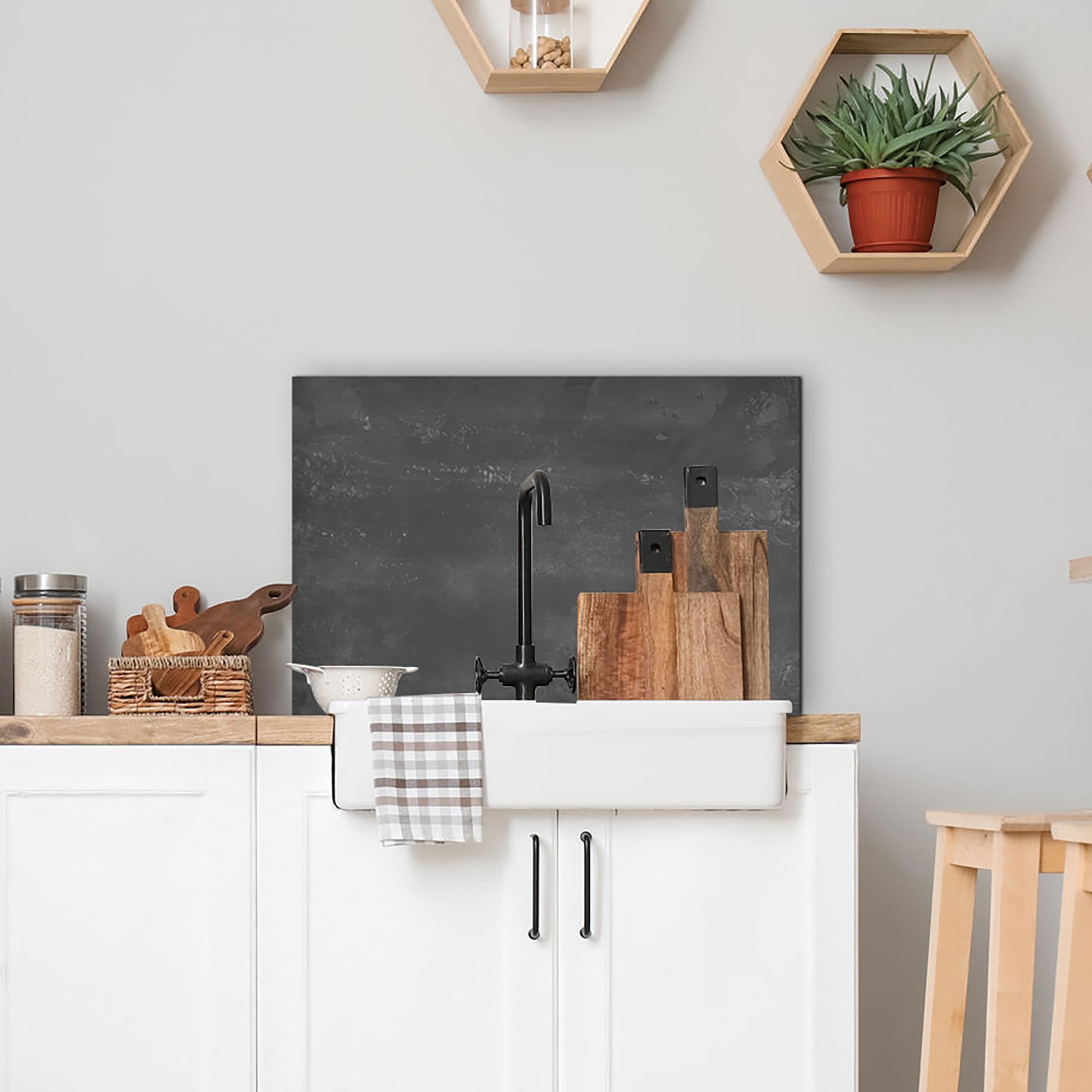 CREARREDA Black Brushed Aluminium Kitchen Splash Guard 72 x 48 cm Easy to Apply Made in Italy Protection for Stoves and Sink and Wall. Washable and Easy to Assemble