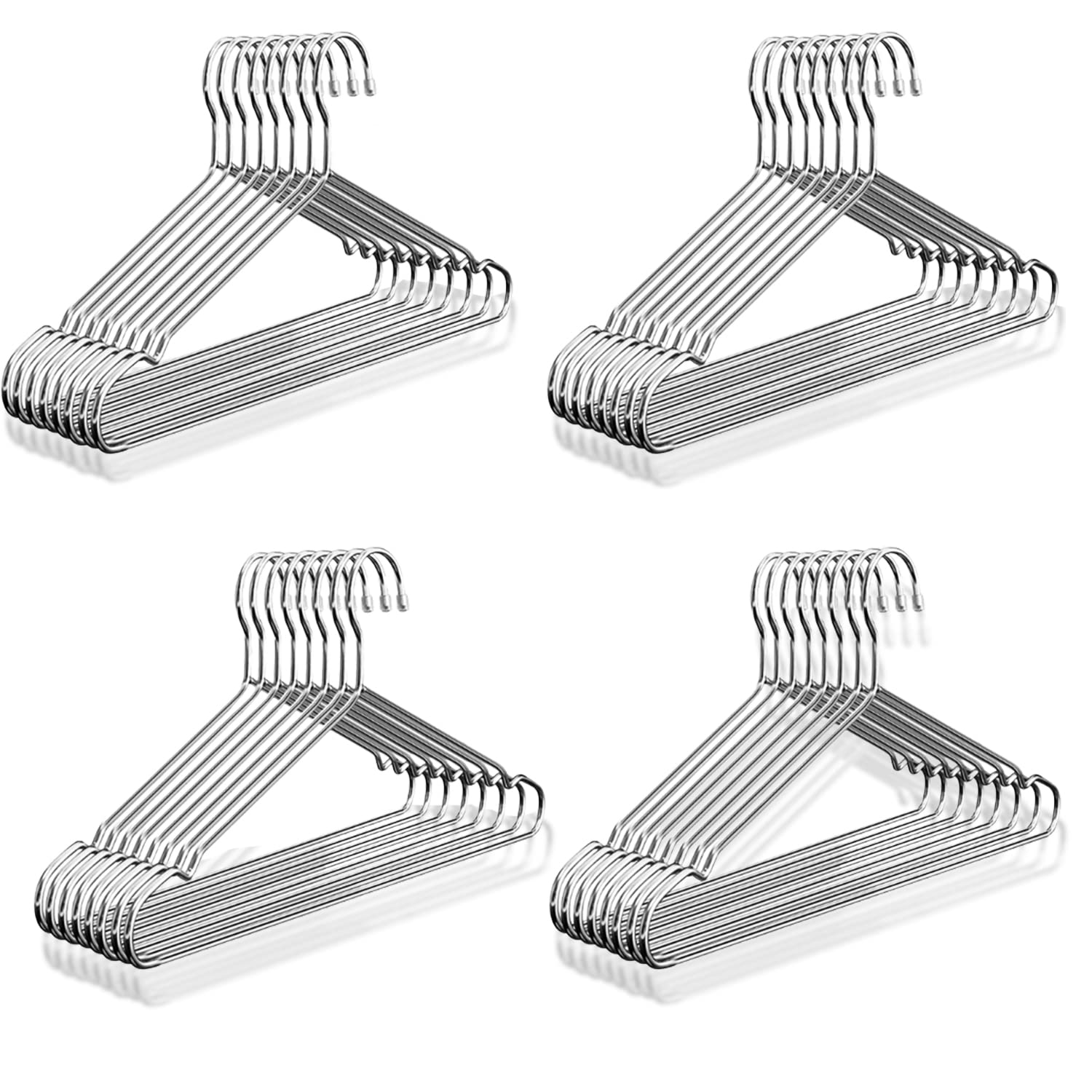 Zukk 40 Pack Stainless Steel Hangers, Heavy Duty Clothes Hangers With Strong Polished Chrome Ultra-thin Wire Hangers With Non-Slip Grooves, Space Saver Garment Hangers For Suits, Coats