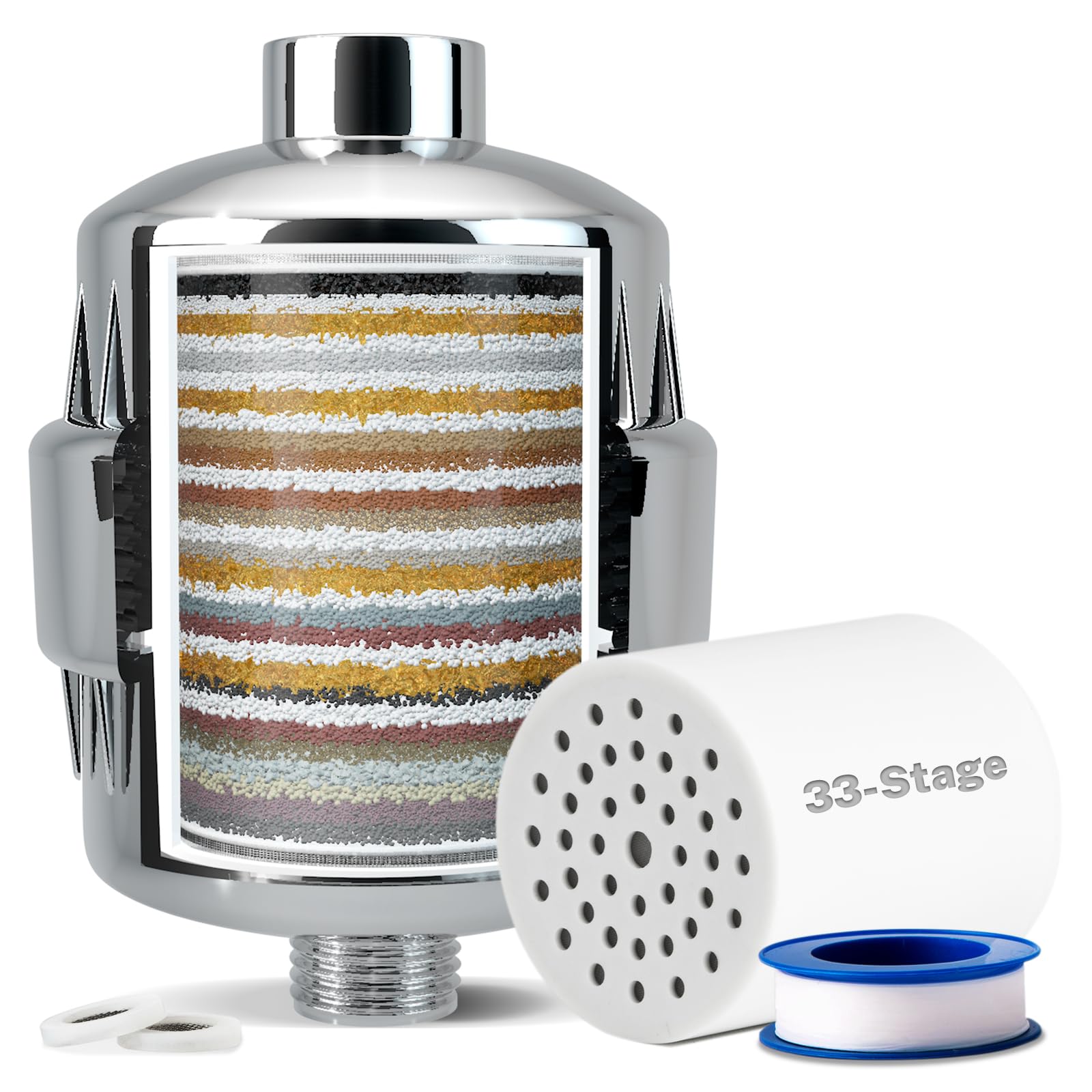 iSpring SF2S Filtre de Douche Haute Capacité 33 Étapes Eau Dure | Réduit Chlore, Métaux Lourds et Odeurs, Filtre Universel, Améliore Peau, Cheveux et Ongles
