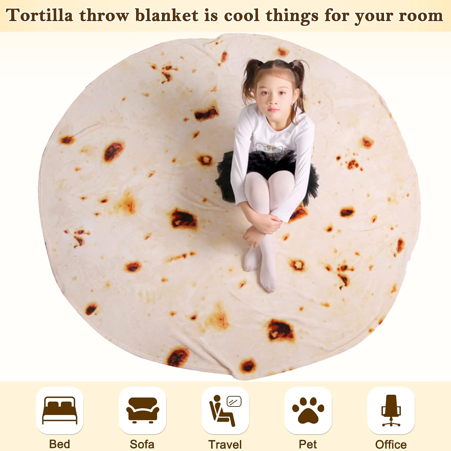mermaker Burritos Tortilla Throw Blanket 2.0 Double Sided 47 inches for Adult and Kids, Giant Funny Realistic Food Blanket, 285 GSM Novelty Soft Flannel Taco Blanket (Yellow Blanket-Double Sided)