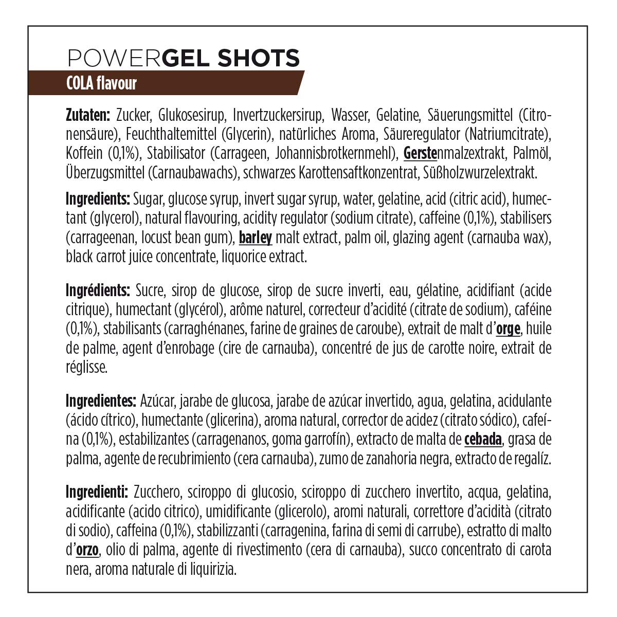 PowerBar PowerGel Shots Cola 16x60 g - High Carb Energy Gums + C2MAX + 75 mg Caffeine
