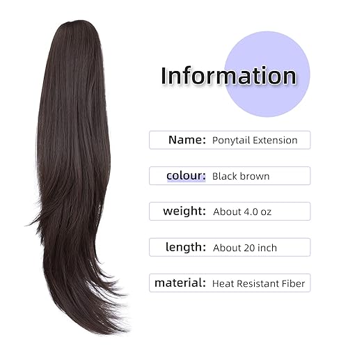 Miniatura 2 de Extensión de cola de caballo negra, extensiones de cabello de cola de caballo de 20 pulgadas, extensiones de cabello sintético de aspecto natural