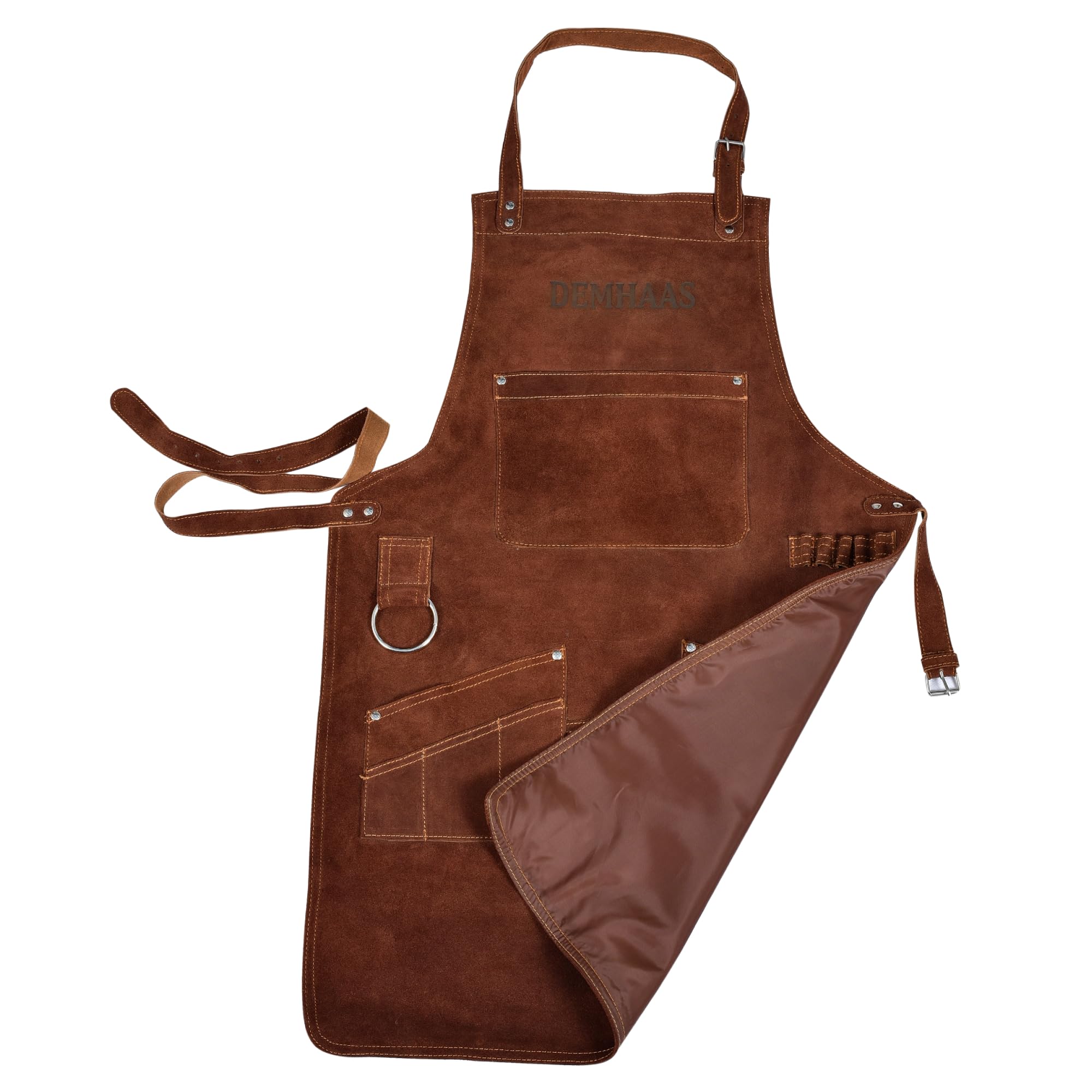 Premium Wildleder-Grillschürze mit Innenfutter – Handgefertigte BBQ-Lederschürze für Männer & Frauen | Weiches Rindsleder, Taschen & Halterungen