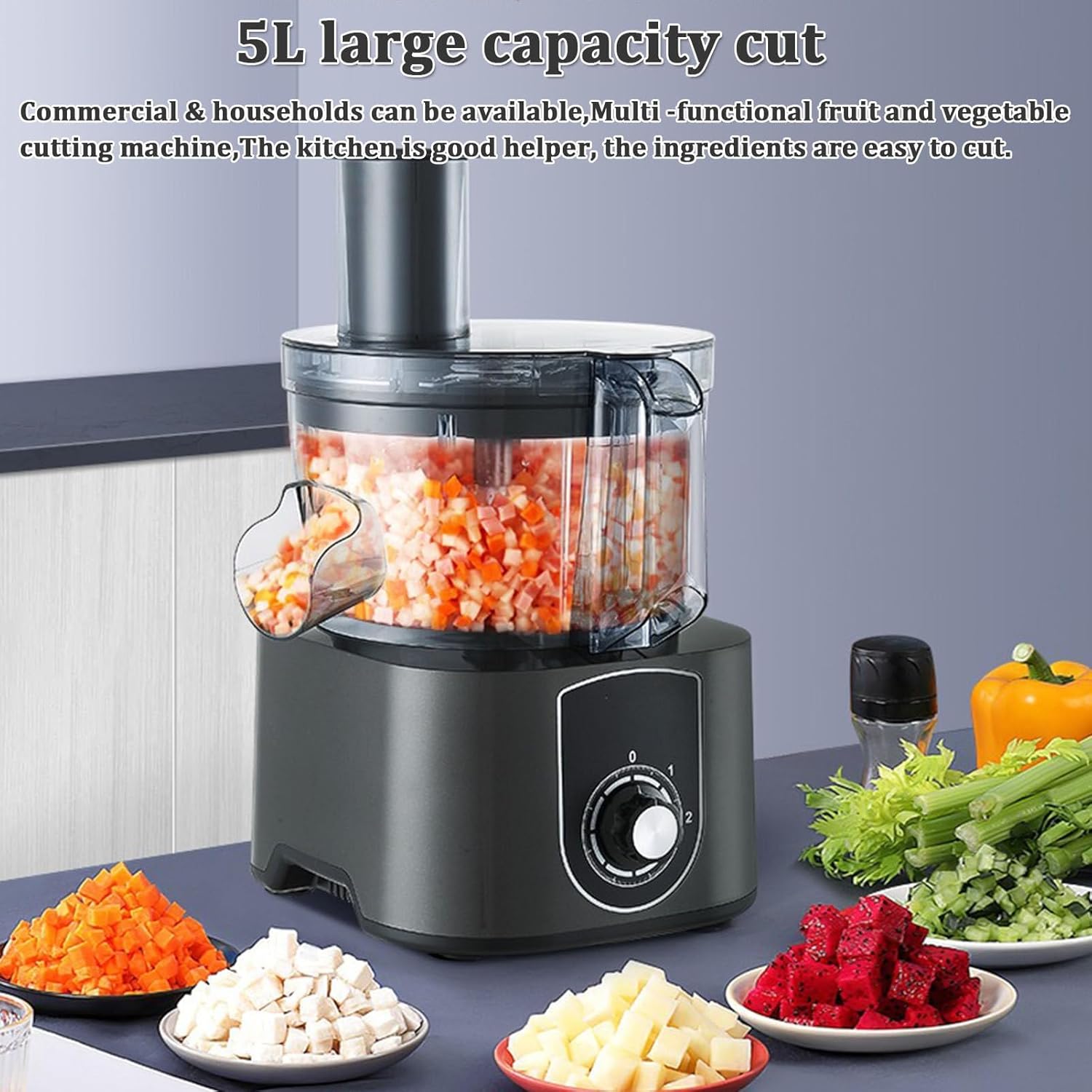 Commercial Vegetable Chopper Dicer, Electric Vegetable Dicer, with Dicing Knife Nets and Slicing S, Food Processor Fruit Cutting Machine-B