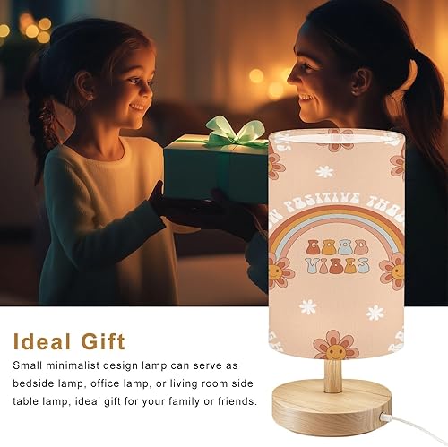 Miniatura 8 de Lámpara de mesa redonda para dormitorio, retro de los años 70, 60, hippie, flor, arcoíris, floral, margarita, feliz sonrisa, al lado, lámpara de