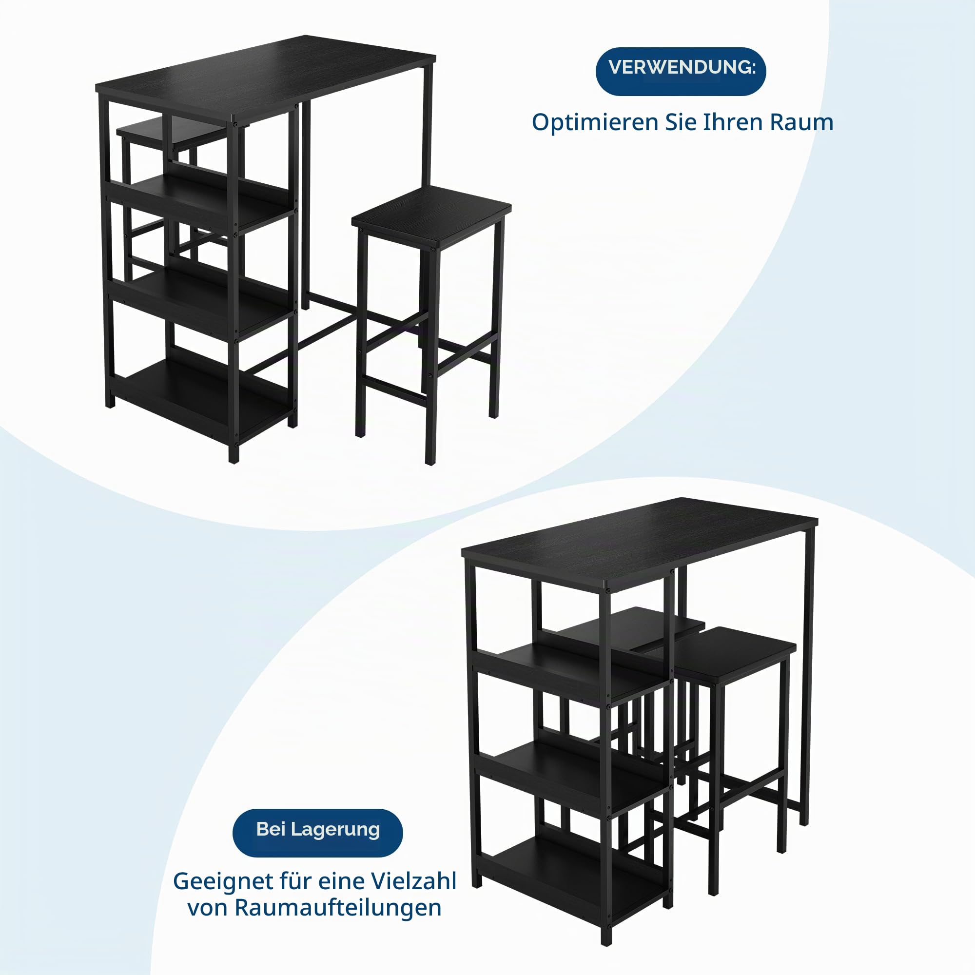 Garvee Bar Tisch Und Stühle Set, Rechteckiger Pub Tisch Mit 2 Hockern Für Kleinen Platz, High Top Tisch, 3-Teilige Frühstück Hocker Set, Robuster Metallrahmen, Einfach Zu Montieren,Schwarz