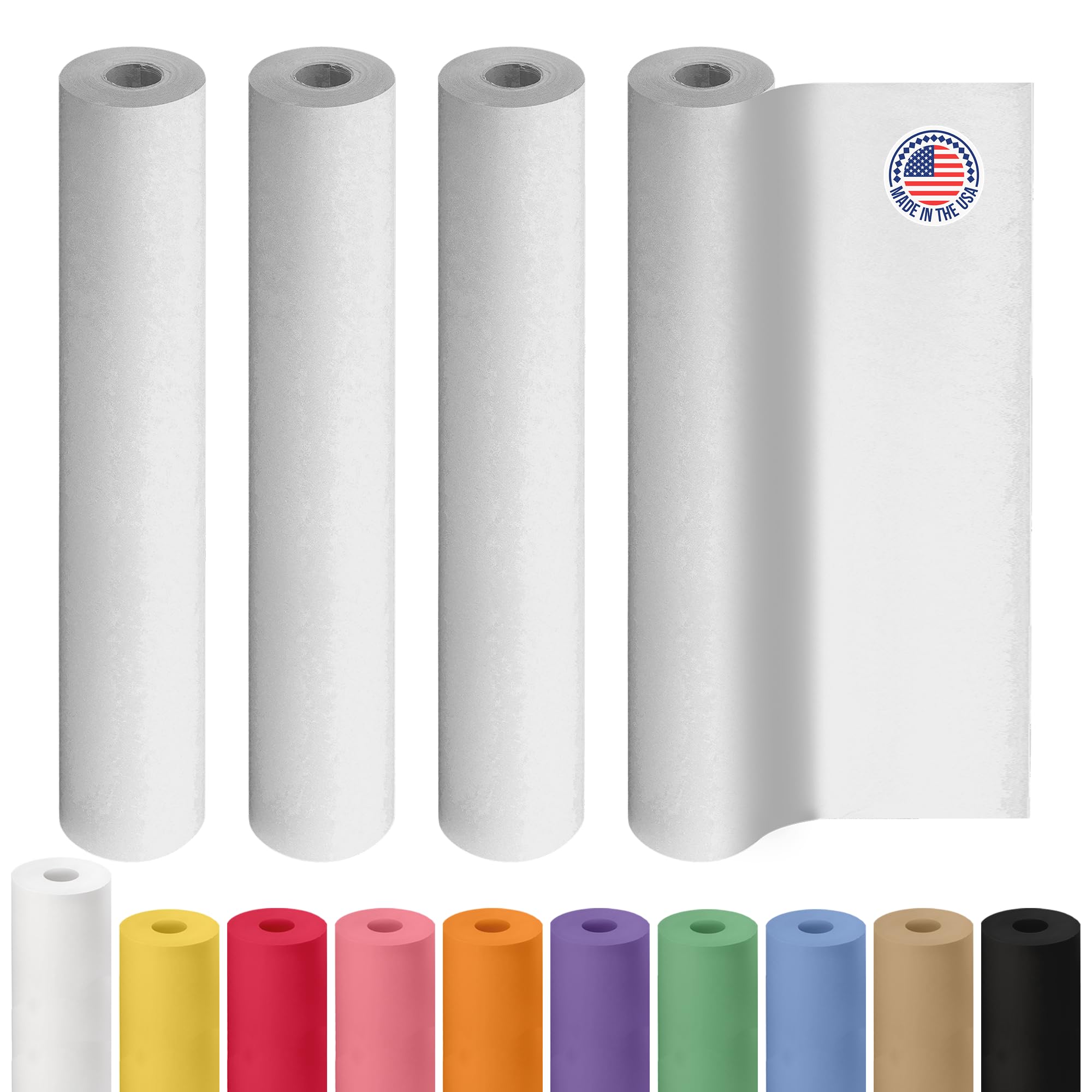 Lot de 4 rouleaux de papier kraft blanc de qualité fabriqué aux États-Unis - 22,7 kg d'épaisseur pour emballage, expédition, travaux manuels et arts - Matériau d'emballage naturel 100 % recyclable IDL