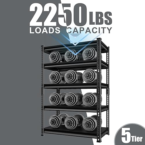 Miniatura 7 de Rufokisa Estantería de garaje de 5 niveles resistente, estantería de metal de 72 pulgadas para garaje, capacidad de carga de 2250 libras, estantes y