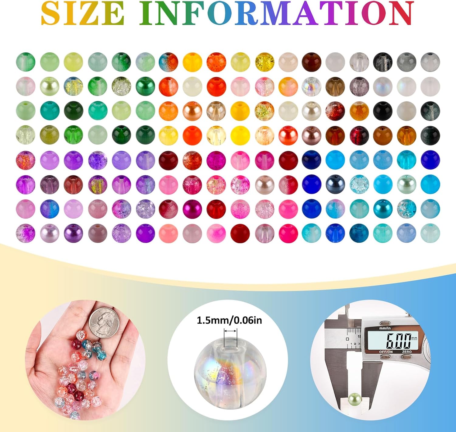 XSEINO About 1200PCS 6mm Glass Beads Bracelet Making Set, 144 Color Colorful Round Style Glass Beads for Bracelet and Jewelry Making and DIY Crafts,Friendship Bracelets - Image 2