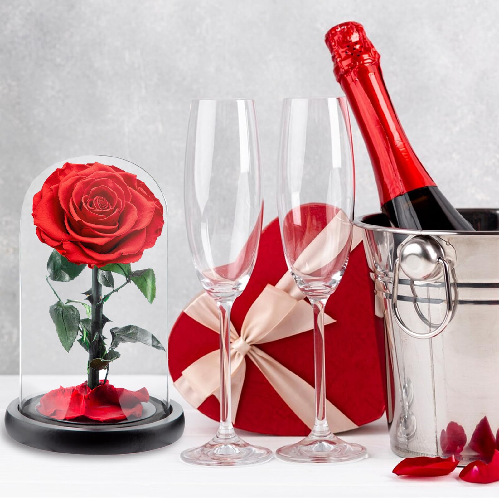 Rosa Stabilizzata Vera in Vetro, Rosa Eterna Realizzati con Rose | vere, Fiori Stabilizzati Sotto Vetro a Cupola, Regalo Donna Compleanno, Regalo Mamma, Regalo Fidanzata, Moglie,rosso