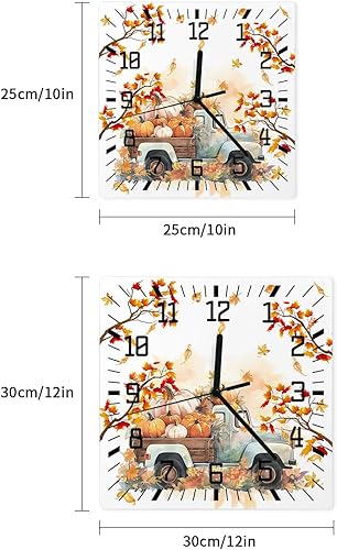 Miniatura 7 de Reloj de pared de madera de Acción de Gracias, silencioso, sin tictac, calabaza, camión, rama de otoño, hojas de arce, reloj de pared cuadrado,