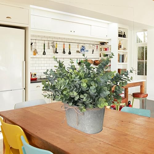 Miniatura 2 de hopeme Plantas artificiales de eucalipto para centro de mesa, plantas rústicas en maceta para decoración del hogar de granja, vegetación artificial