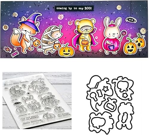 Juego de sellos y troqueles de Halloween Witch Happy Haunting para hacer tarjetas, sellos transparentes y troqueles de corte de metal para álbumes