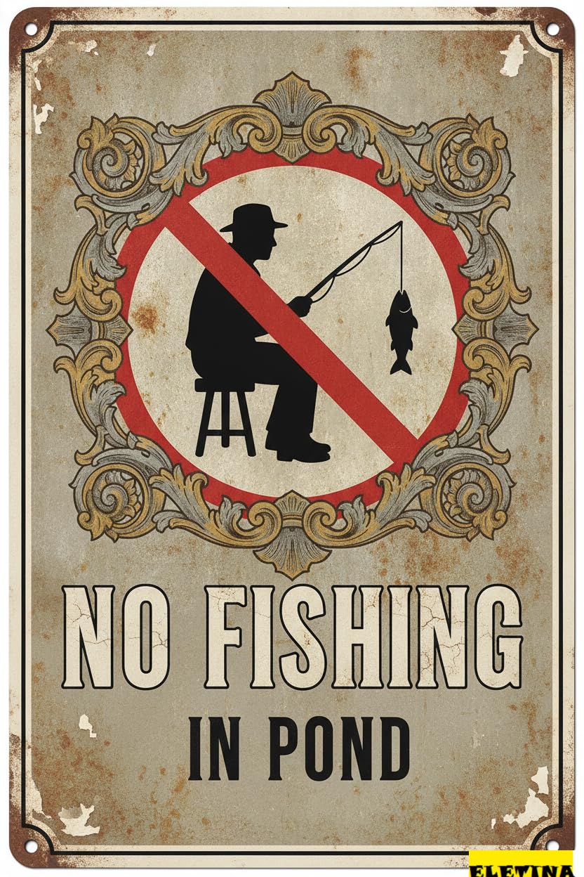 No Fishing In Pond Metal Vintage Street Beware Sign Yard Road Street Gate Fence Decor 8x12in