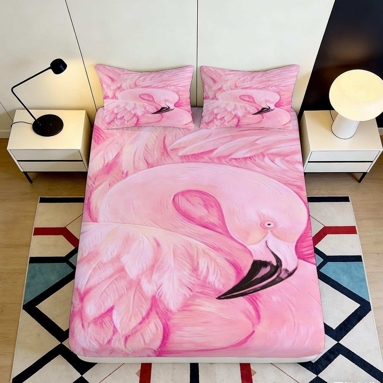 Pnayamiorkfel Style-8 3D Printed Pink Flamingo Fitted Sheet Microfiber Soft Bedroom Decor Bird Theme Mattress Cover For Home Dorm 90X200x25cm
