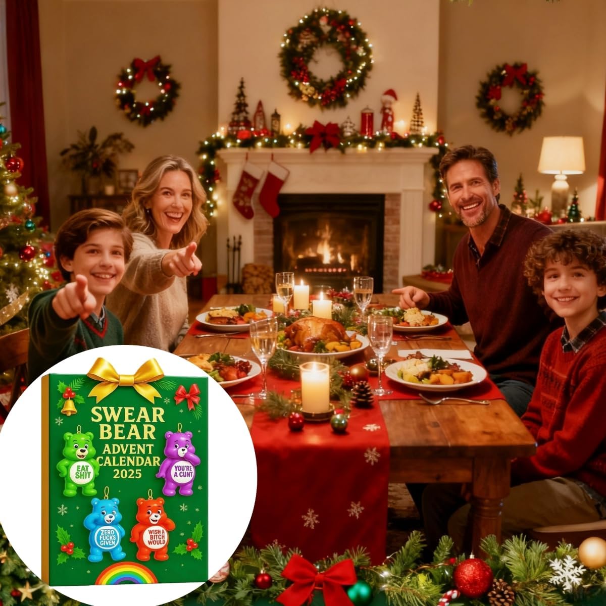 Swear Bear Advent Calendar, with 24 Cute Bear Ornaments, for Holiday Decorations and Funny Gifts