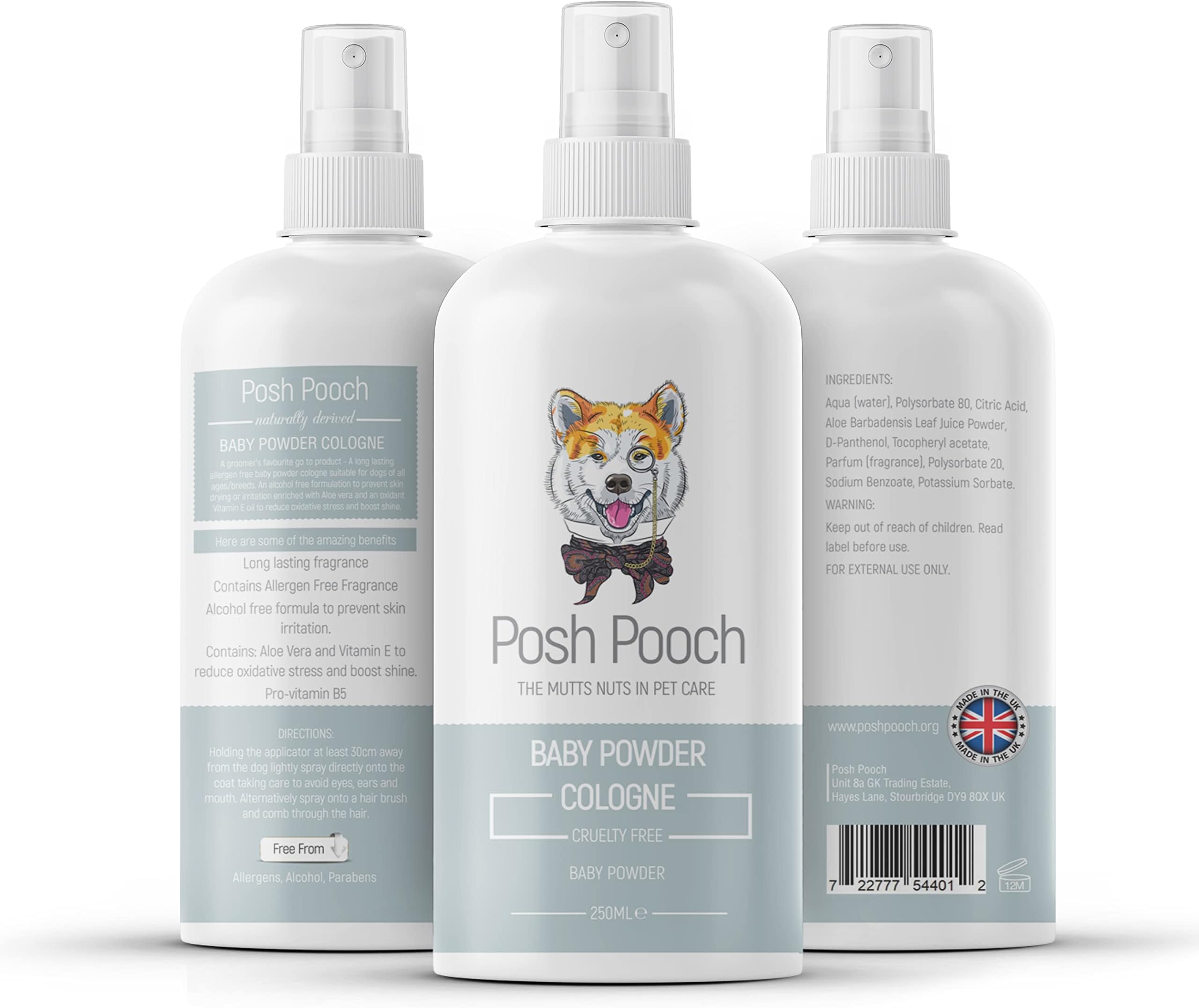 Baby Powder Cologne Spray for Dogs Posh Pooch® Dog Long Lasting Perfume Odour Remover Spray For Smelly Dogs, Freshens Fur Aloe Vera B5 Vitamin Deodoriser Spray