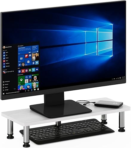 Furinno Turn-N-Tube - Soporte elevador para monitor, roble blanco, tubos de acero inoxidable