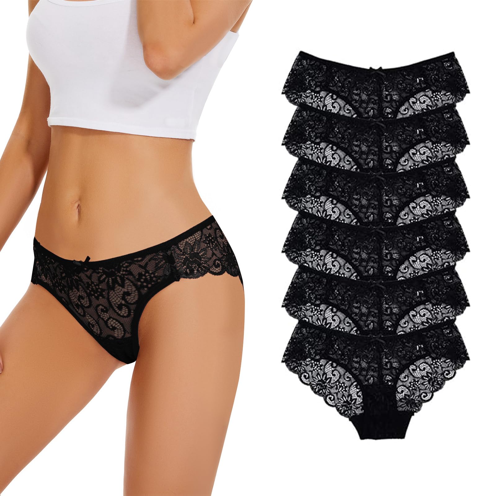 Evolyline Unterhosen Damen Spitze Unterwäsche Frauen Hipster Unterhose mit Spitzen Damen Slips Mehrpack Underwear Women weich Pantys 6per Pack