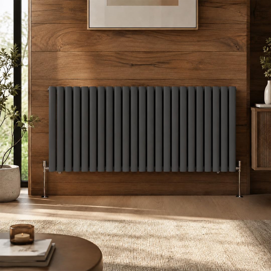 Built Right Oval Designer Radiator, Central Heating Radiator, Horizontal & Vertical Single or Double Panel Oval Tube Radiator, White or Anthracite, Multiple Sizes (Anthracite, 600 x 1380 - Single)