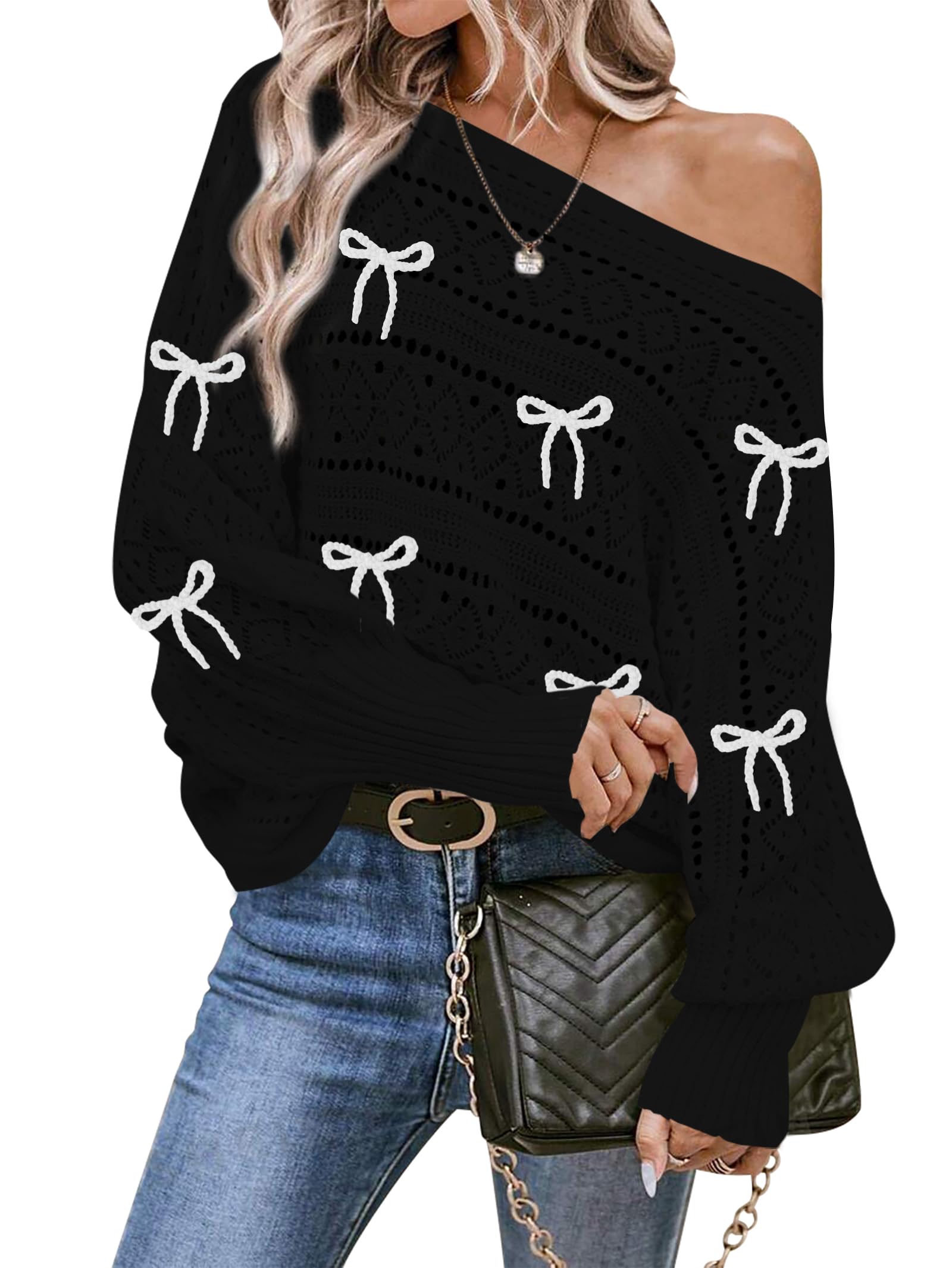 Cakulo Womens Off Shoulder Oversized Pullover Knit Sweater