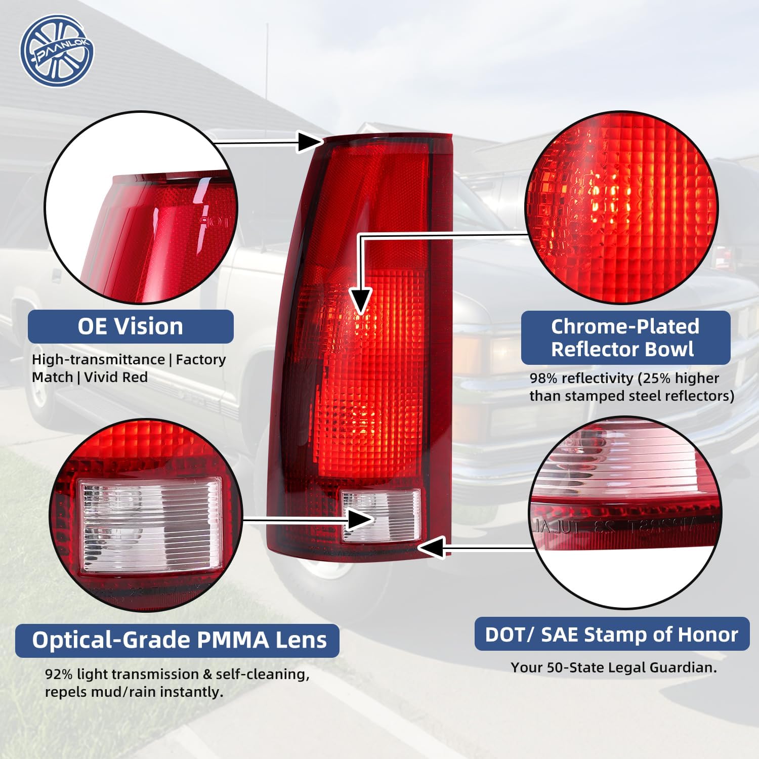 OE Style Red Tail Light Pair with Bulbs & Circuit Boards for 1988-2000 Chevy/GMC C1500 C2500 C3500 K1500 K2500 K3500 Pickup Suburban Tahoe Blazer Escalade | Fleetside Models Only | Direct Fit