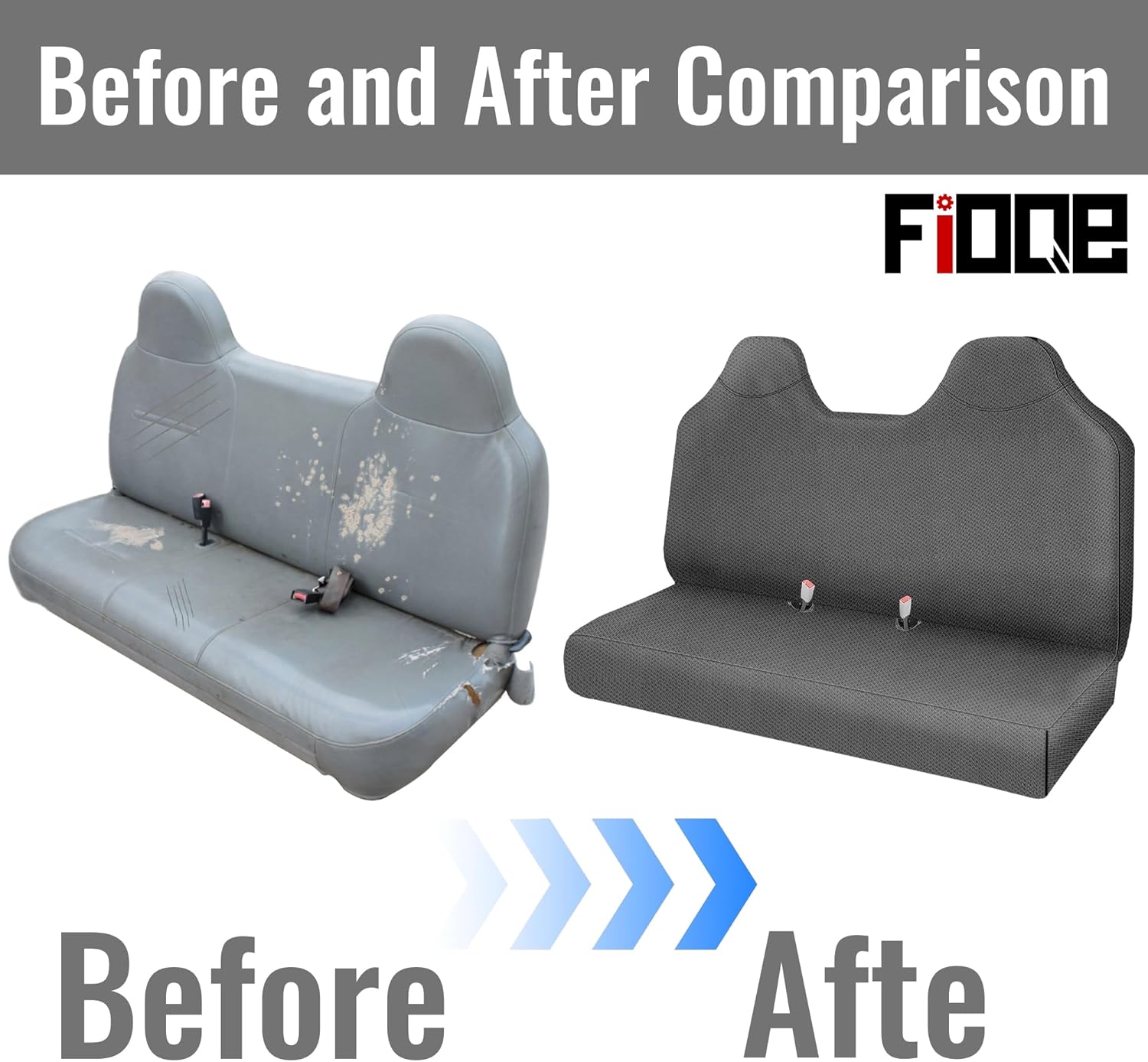 Knitted Composite Fabric Front Solid Bench Seat Cover for Ford F250 F350 F450 1999 2000 2001 2002 2003 2004 2005 2006 2007, Breathable and Elastic with Reinforced Stitching - Gray