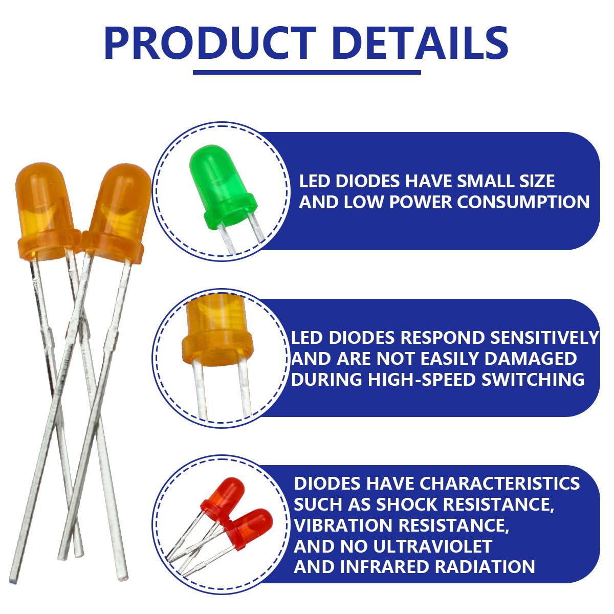900pcs 5mm rote LED Dioden Lichter (6 Farbe Jede 150pcs, Rot, Gelb, Blau, Grün, Orange, Weiß) DC 1.9V~3.4V 20mA 5mm LED Emitting Dioden