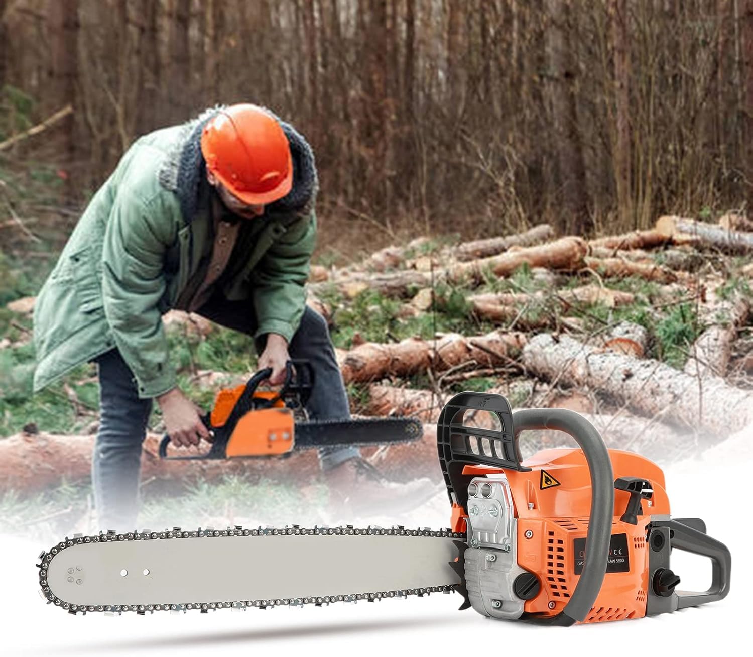 58CC Gas Chainsaw, 20 Inch Power Chain Saw, 2-Cycle Handed Petrol Chainsaws Gasoline Chainsaws Garden Tool for Cutting Trees, Wood, Outdoor Home Garden and Farm Use