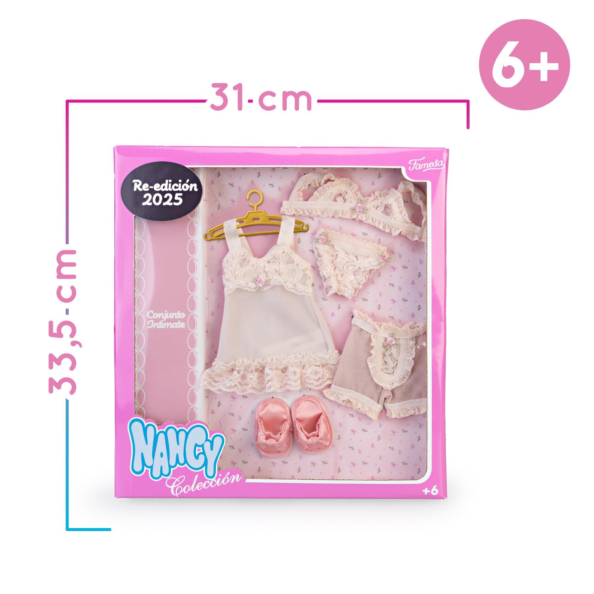 Nancy Colección Conjunto Intimate, Conjunto de Ropa Íntima para Muñeca de Colección, Reedición de un Set de Lencería de 1977, Incluye 5 Piezas de Ropa, Famosa (NAL15000)