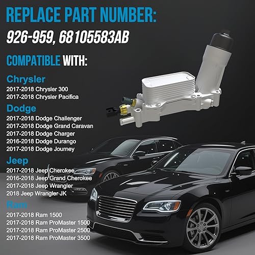 Miniatura 2 de Enfriador de aceite de motor de aluminio 926-959, carcasa de filtro de aceite Adaptador de 3.6L para Chrysler 200 300 Jeep Cherokee Grand Cherokee