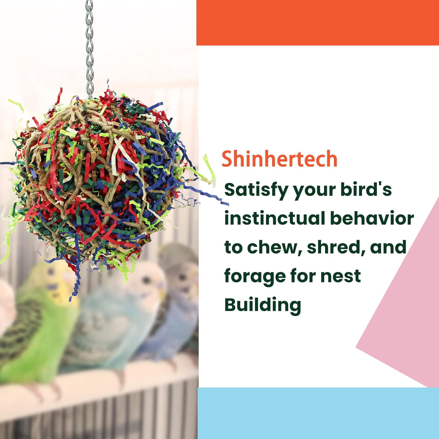 Papyrus Shredder Ball - Bird cage Accessory to Keep Your Bird Busy Looking for Hidden Treasure - Non-Toxic, Non-polluting, Decompression, Easy to Install Large Bird Foraging Toy - 7 inches (7 inch)