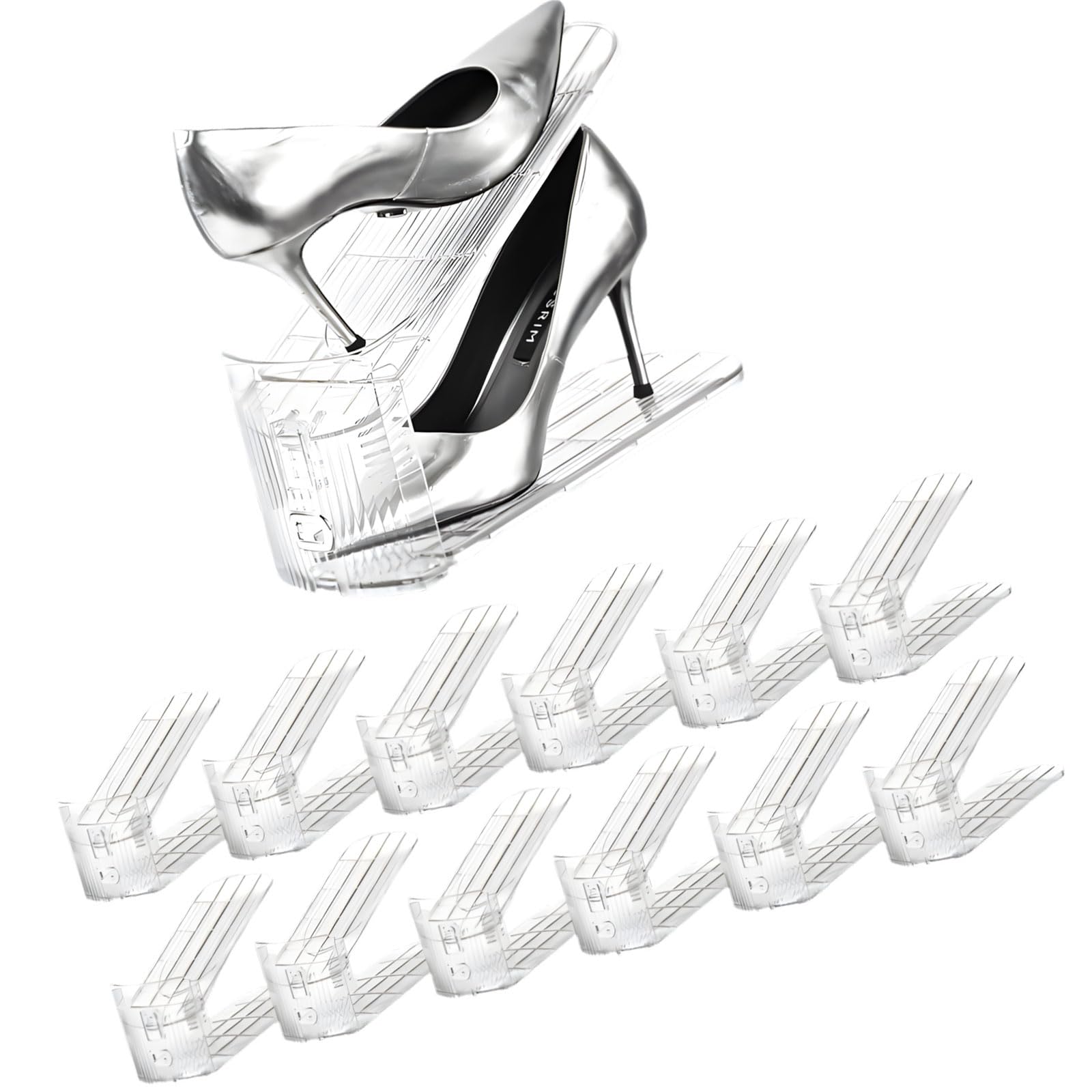Piceioep 12 Pieces Vertical Footwear Arrangers Adaptable Width Sturdy Frame Maximizes Wardrobe Space Efficiently Shoe Planner for Closet