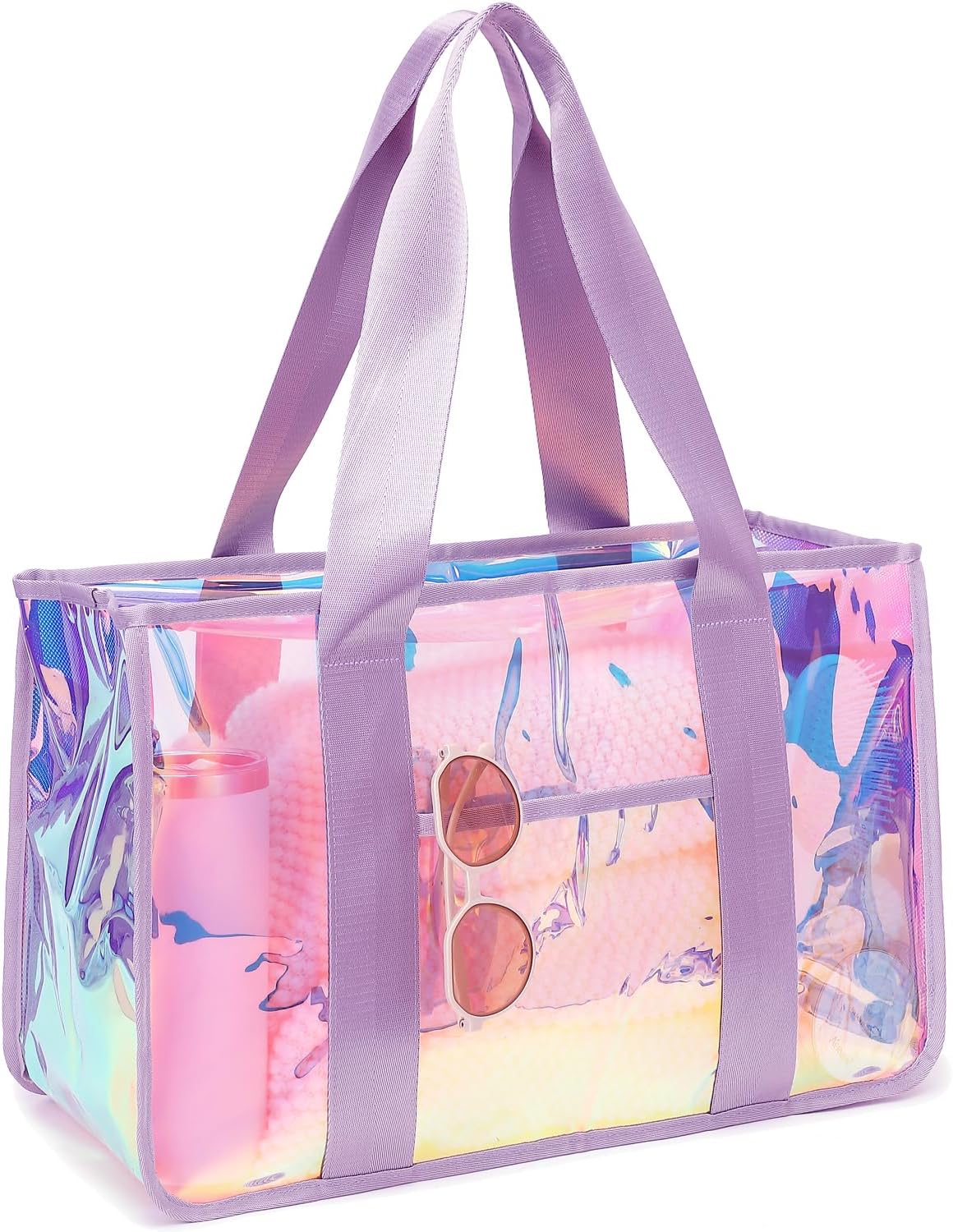 Iridescent Clear Beach Bag for Women, Large Pool Tote...