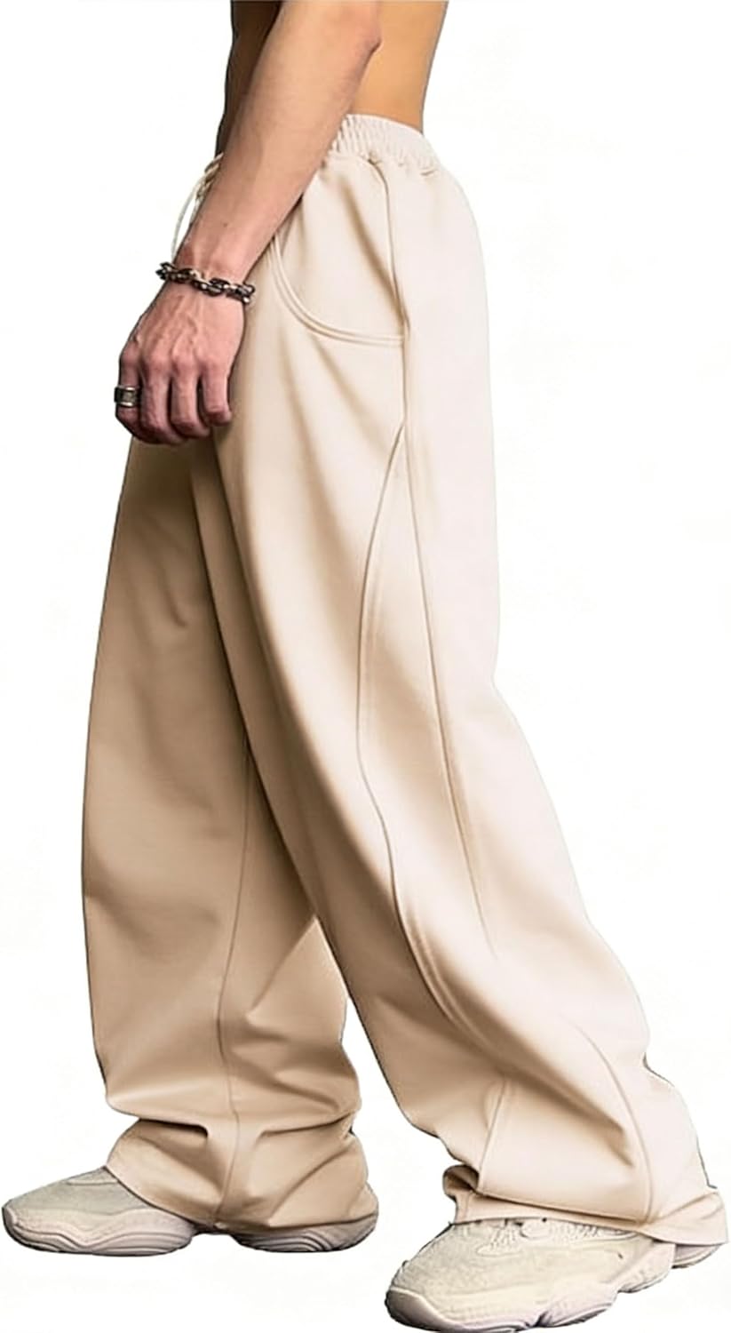 FCOOLYEET Mens Straight Leg Sweatpants Elastic Waist Drawstring Track Pants Loose Baggy Joggers Sweatpants with Pockets
