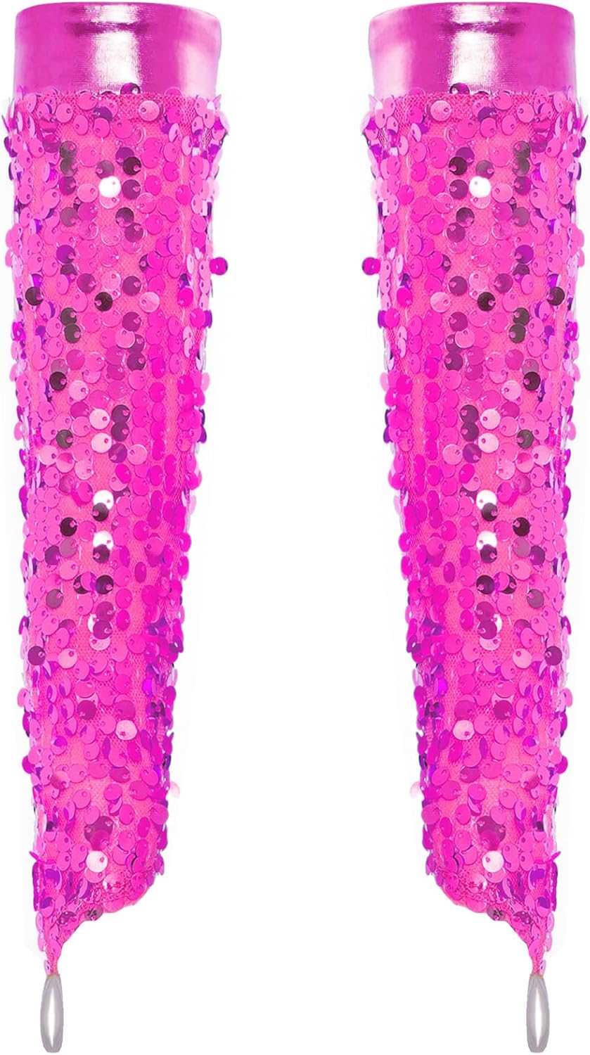 Jhaoyu Girls Long Gloves with Finger Holes Sequins Jazz Cha Cha Dance Accessory Sparkly Fingerless Gloves