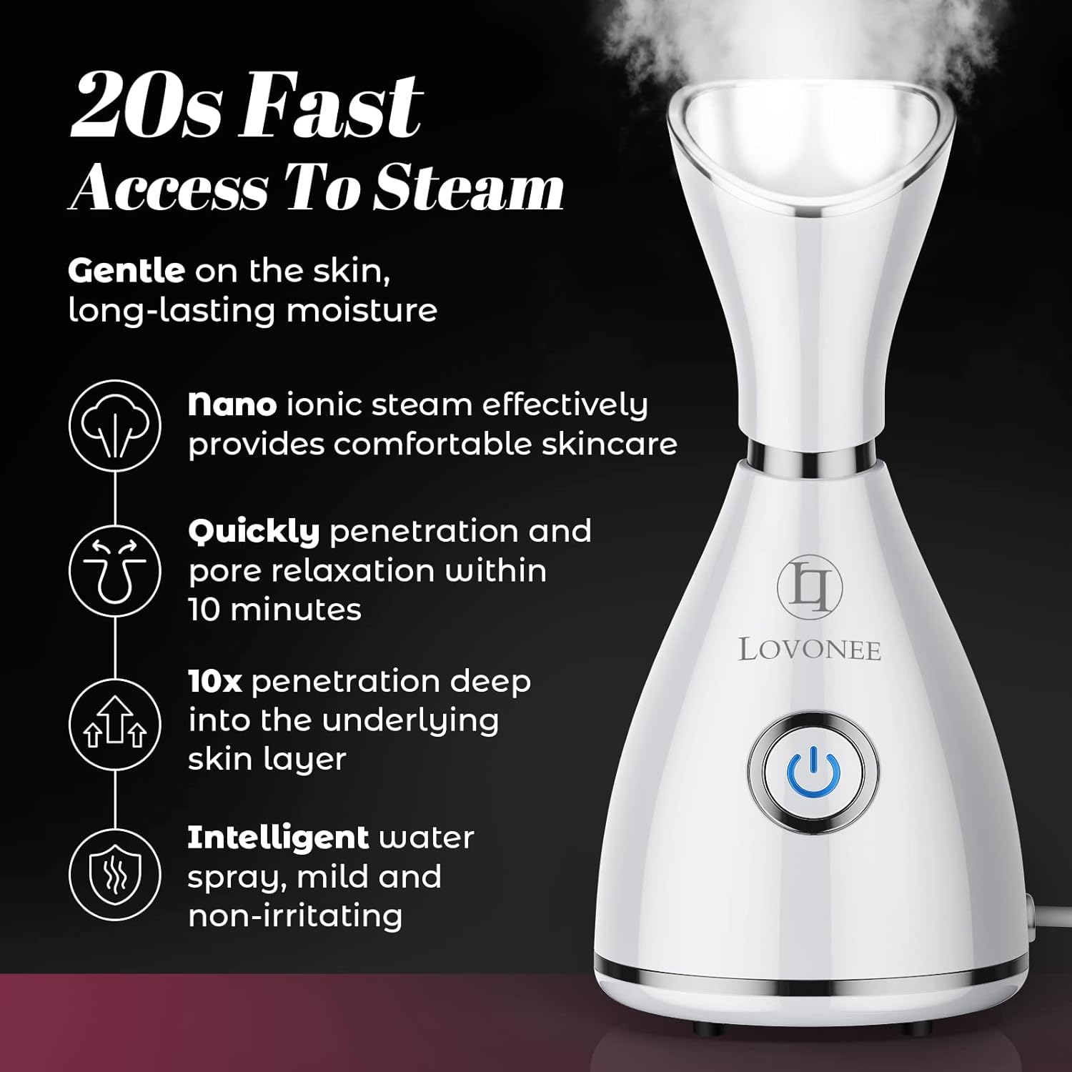 Facial Steamer - LOVONEE Face Steamer for Facial Deep Cleaning Home Facial Spa Warm Mist Humidifier Atomizer Sauna Sinuses Unclogs Pores with Blackhead Stainless Steel Kit and Hair Band (White)
