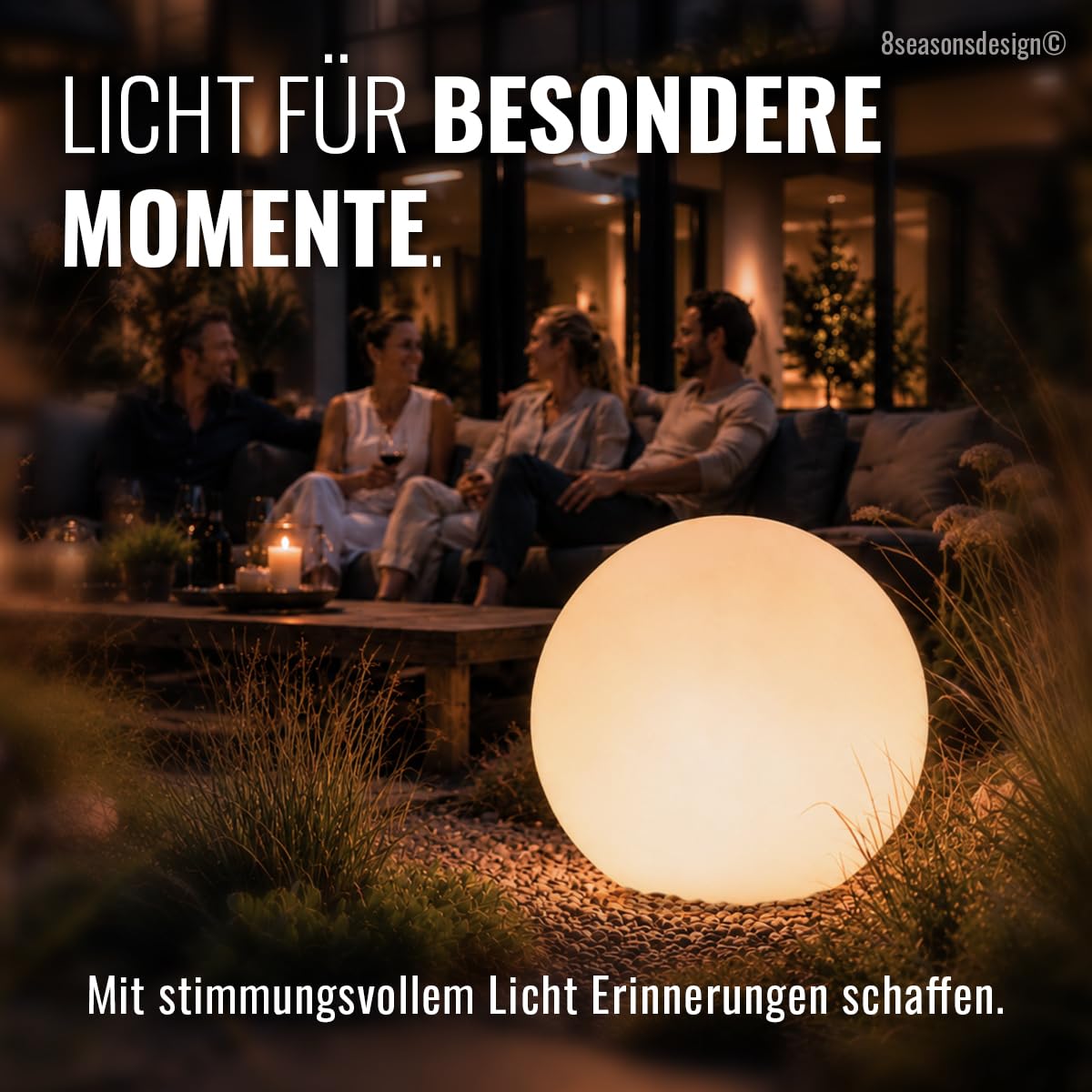 8 seasons design LED Kugelleuchte 60 cm Shining Globe (weiß) – E27, RGB Farbwechsel, dimmbar, mit Fernbedienung – große Kugellampe für außen (Garten, Terrasse & Balkon) und innen - robust & langlebig