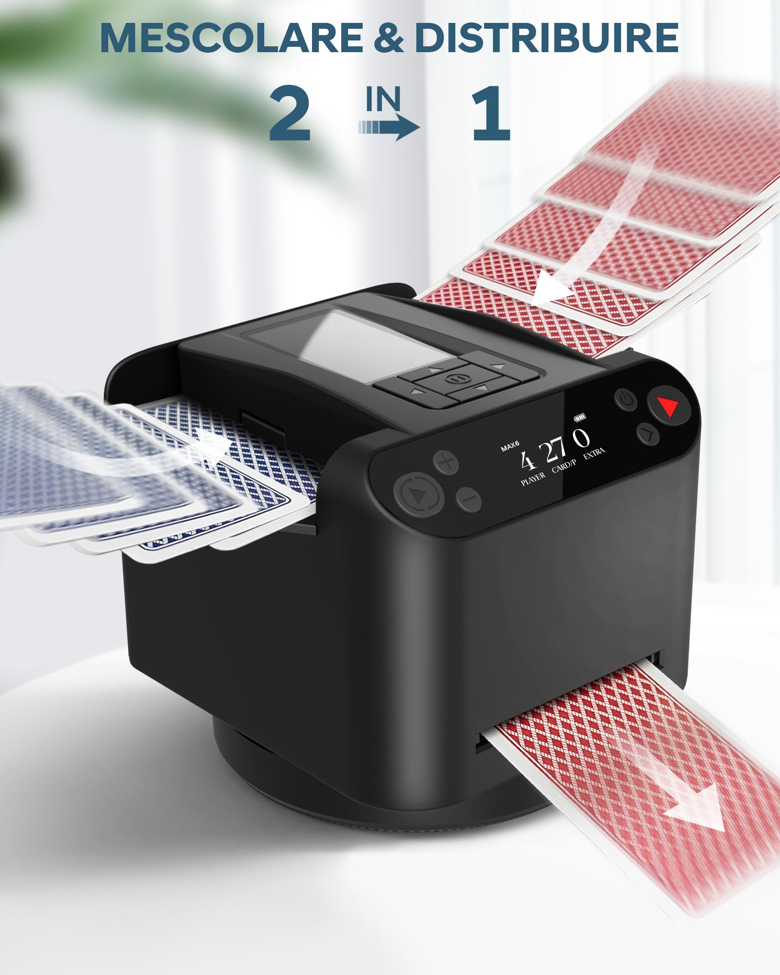 Mescolatore e Distributore Automatico di Carte – Rotazione 360° per 1–2 Mazzi, 2–12 Giocatori con 4 Telecomandi | Modalità di Gioco Integrate, Ricaricabile & Silenzioso per Poker, UNO, Phase 10 (Nero)