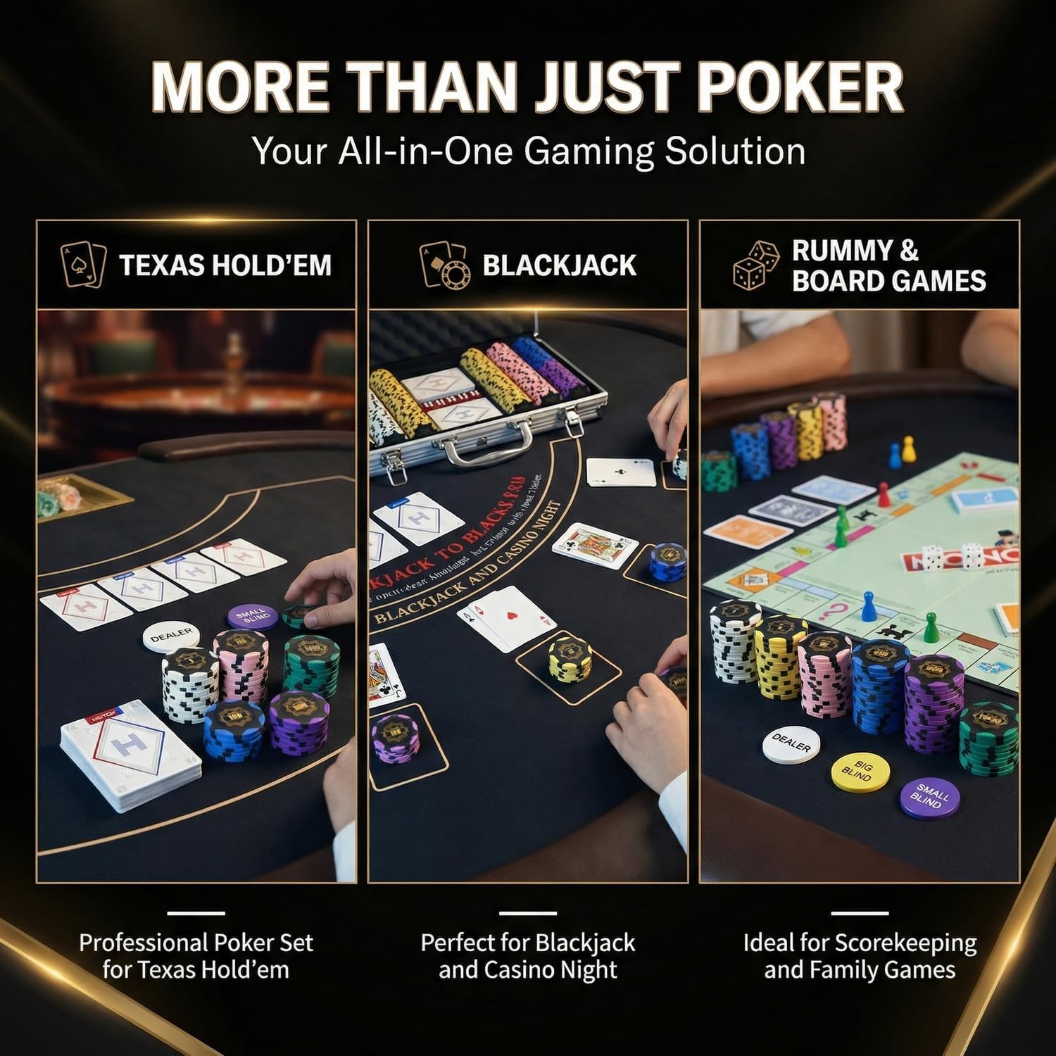 HEITOK Zestaw do pokera 300 żetonów 14g gliniane kompozytowe z metalowym rdzeniem, profesjonalna walizka aluminiowa, karty, kości i przyciski blind, kompletny zestaw Texas Holdem Casino