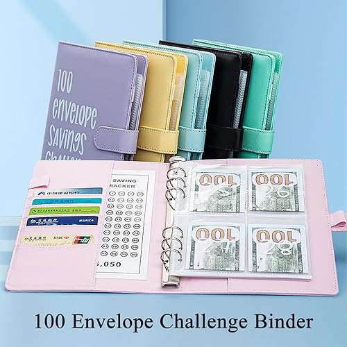Miniatura 2 de Carpeta de desafío de 100 sobres Una manera fácil y divertida de ahorrar $5,050, carpeta de desafíos de ahorro, carpeta de presupuesto con sobres