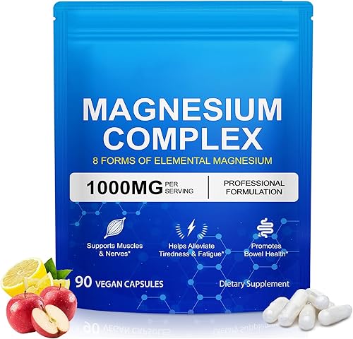 Complejo de magnesio 1000 mg 8 en 1-90 cápsulas - 8 formas de magnesio elemental - Sin OMG, vegano