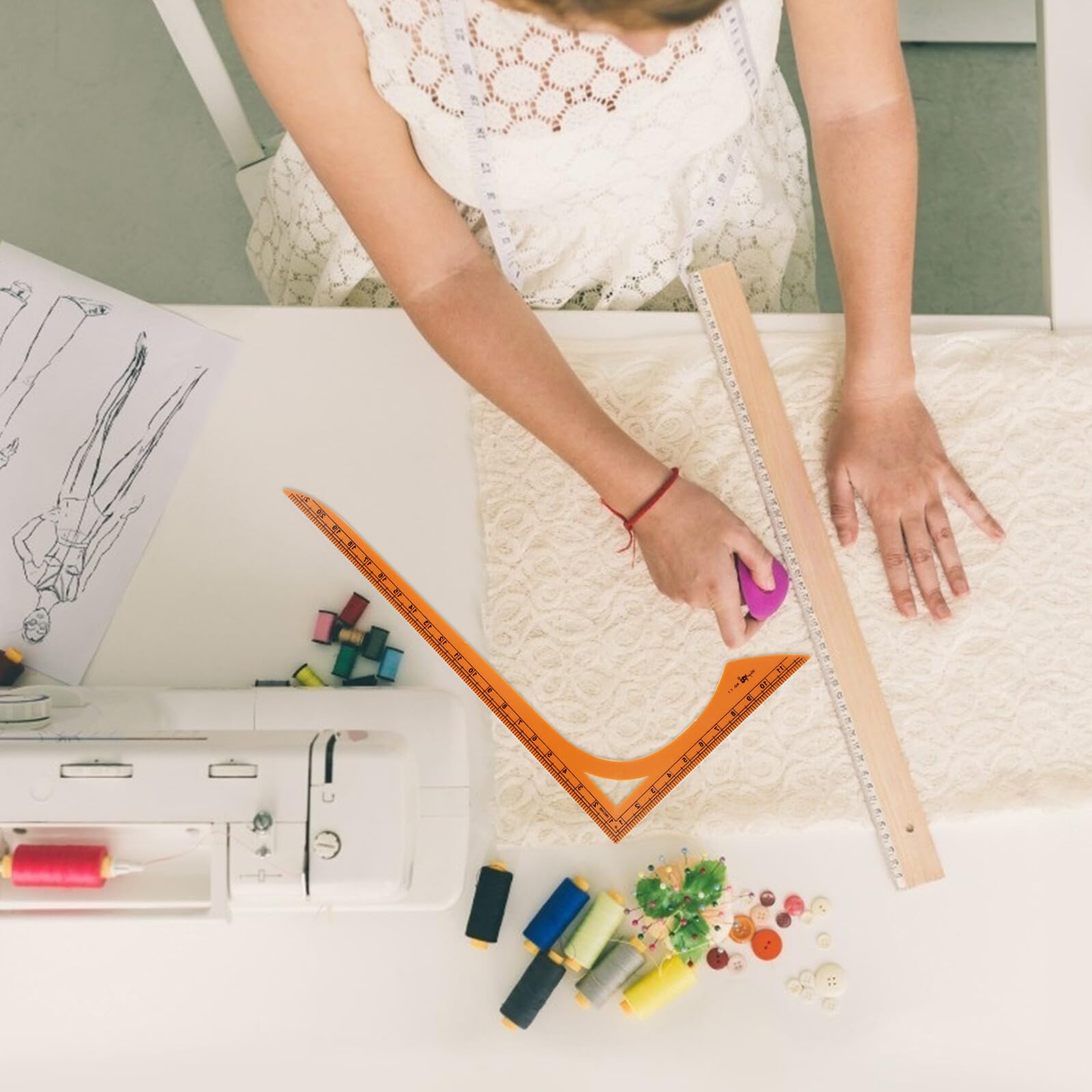 Nählineal aus Kunststoff mit Klarer Skala L-förmiges für Bekleidung | Orange, Glatte Oberfläche ohne Grate, Präzises Messwerkzeug für Kleidung und Patchwork Beim Schneiden