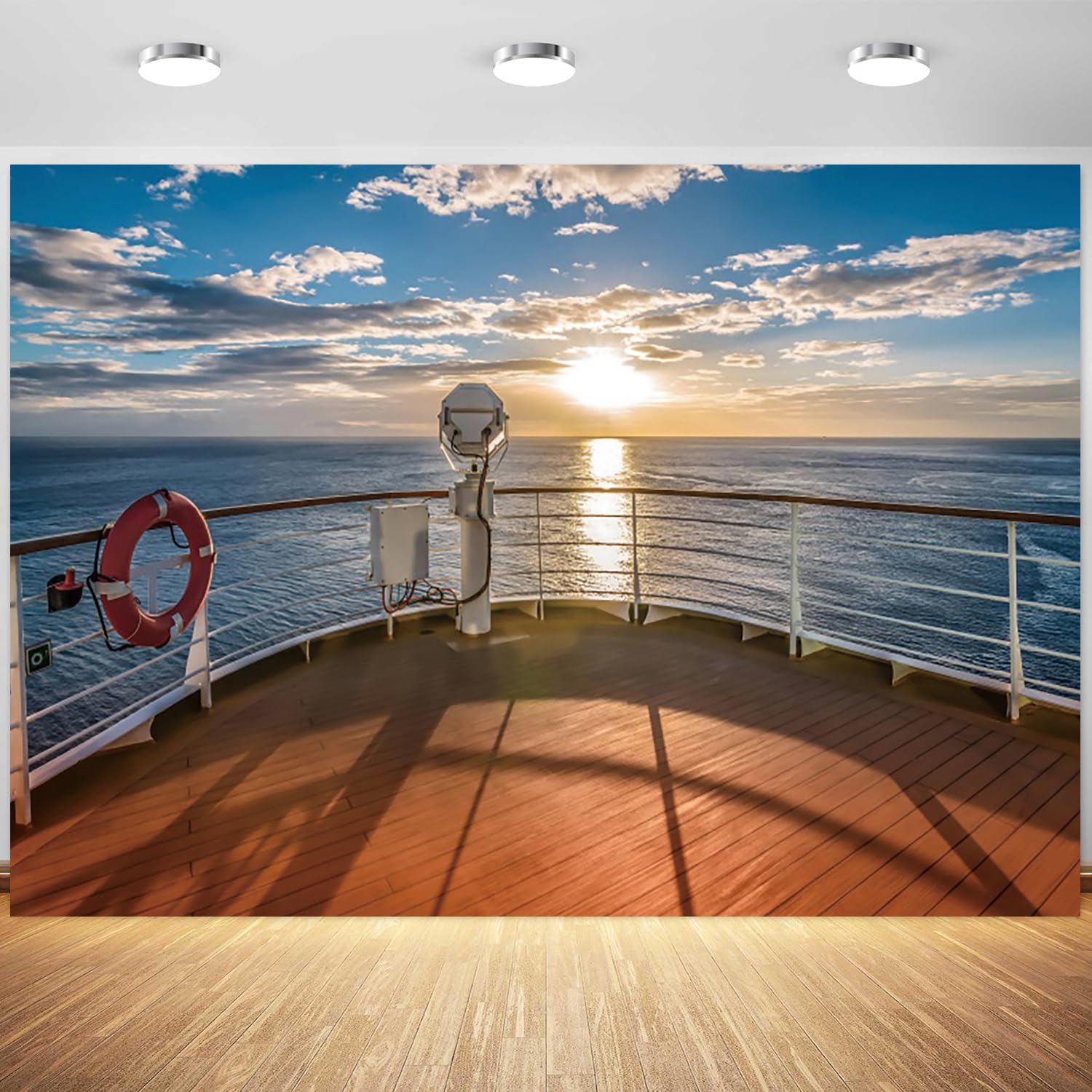 7x5ft Ocean Backdrop Cruise Ship Deck Party Photography Background Birthday Nautical Theme Summer Sunset Scenery Birthday Decoration Supplies Photo